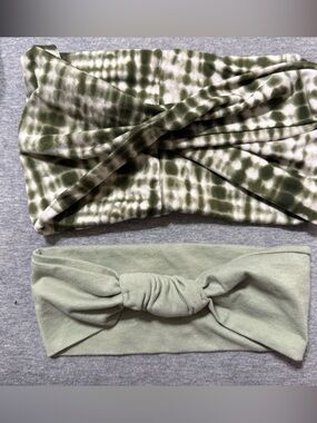 Set of Two Green Headwraps - Solid & Tie-Dye Styles